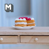 Miniature Sponge Cake Layered with Scalloped Flower Plate 1:12 Scale Dollhouse Dessert 15/16 inch dia. (resin) - E026