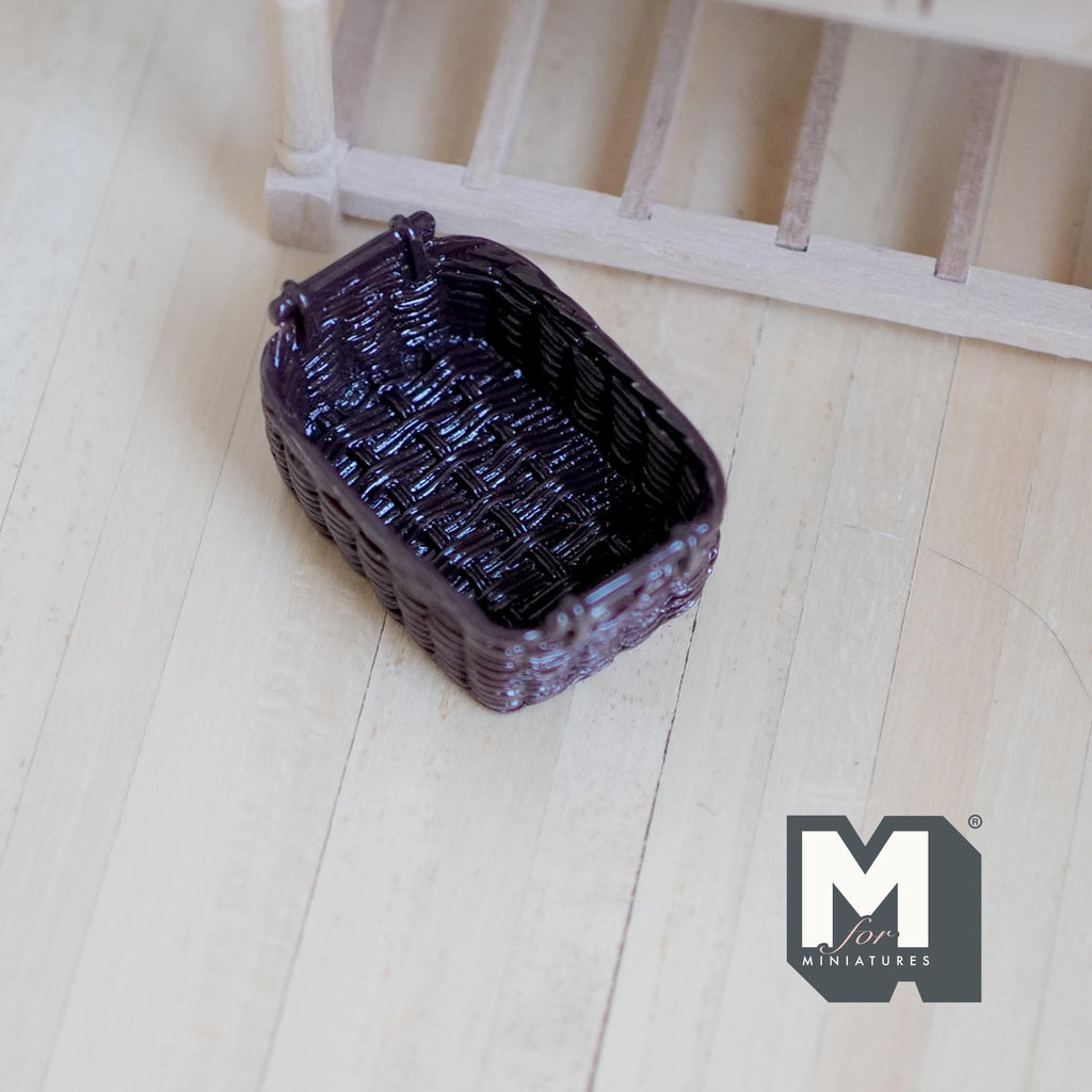 1:12 Scale Miniature Rattan Style Basket with Handles, 1-9/16 inch long, DIY Dollhouse Supply (resin) (dark brown)