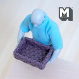 Miniature Woven Tray 1:12 Scale Dollhouse Supplies Woven Pattern Tray 1-5/8 inch long (resin) (dark brown) -D044