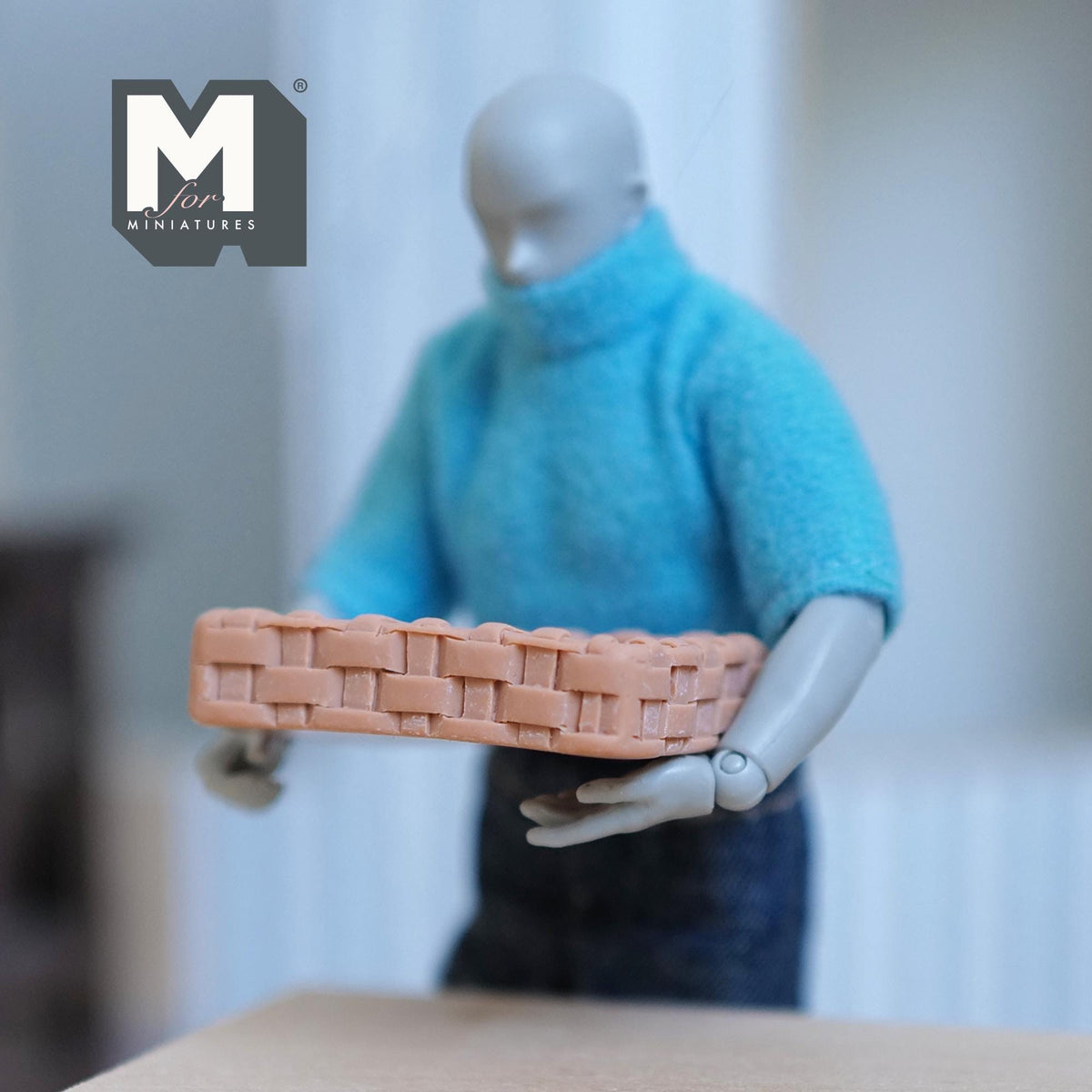 1:12 Scale Miniature Woven Pattern Tray, 1-5/8 inch long, DIY Dollhouse Supply (resin) (terracotta)