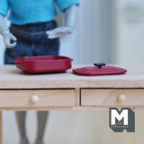 Miniature Roasting Pan with Lid 1:12 Scale Dollhouse Supplies Rectangular Cookware 1-3/8 inch long (metal) (red) - E058