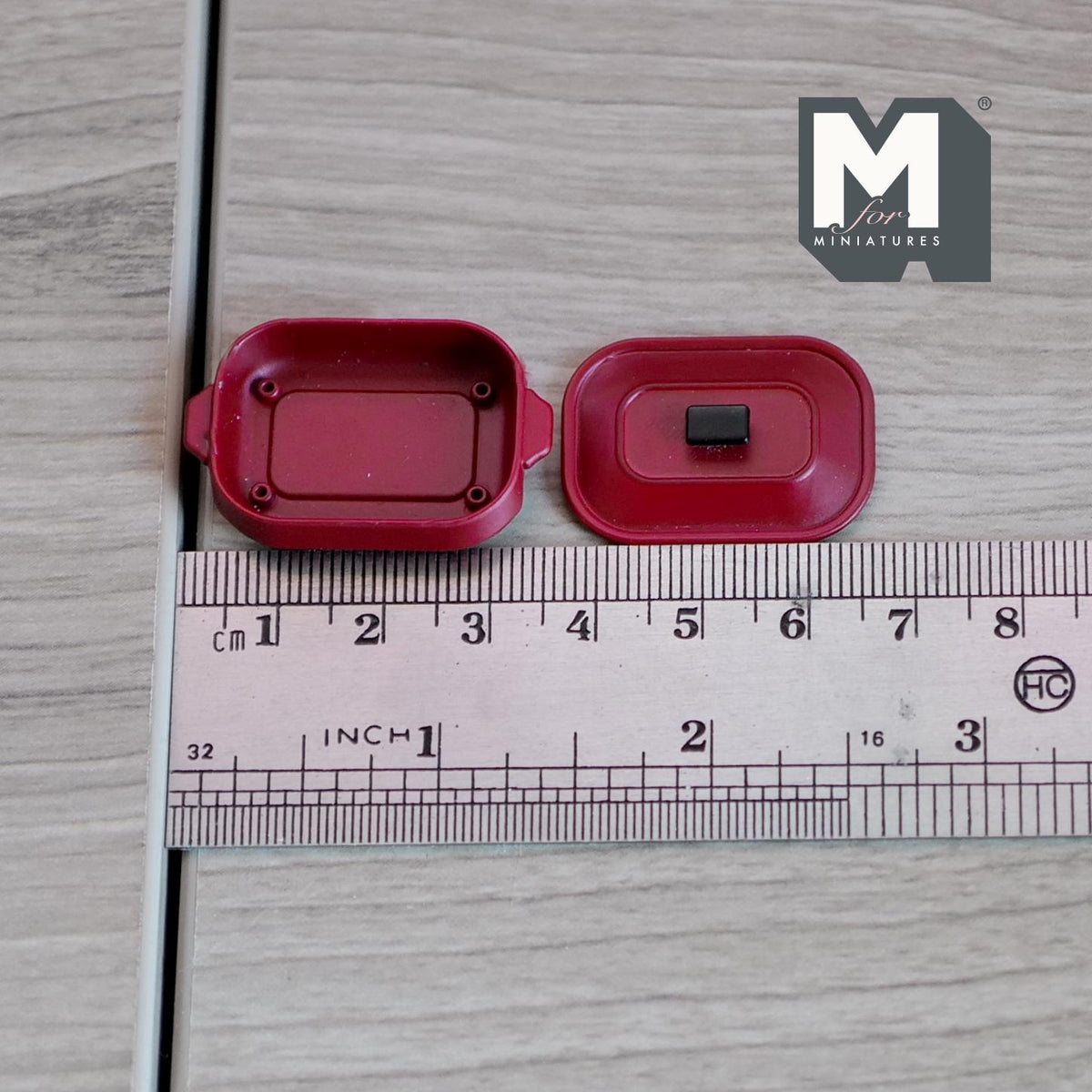 1:12 Scale Miniature Metal Roasting Pan with Lid, 1-3/8 inch long, DIY Dollhouse Supply (red)