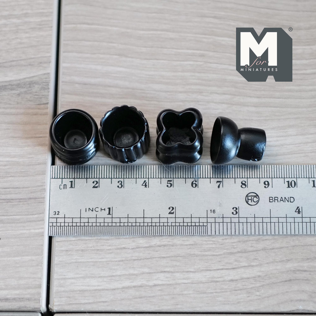 1:12 Scale Miniature Sculptural Vases, Set of 4, 13/16 inch tall, DIY Dollhouse Supply (resin) (black)
