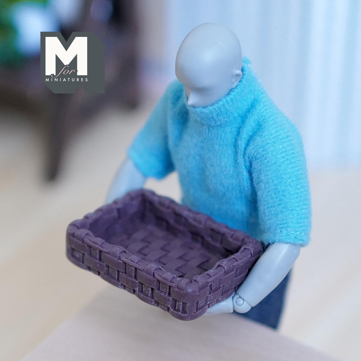 1:12 Scale Miniature Woven Pattern Tray, 1-5/8 inch long, DIY Dollhouse Supply (resin) (plum)