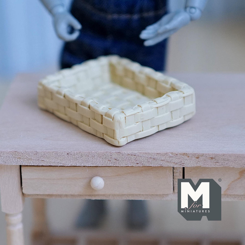 1:12 Scale Miniature Woven Pattern Tray, 1-5/8 inch long, DIY Dollhouse Supply (resin) (beige)