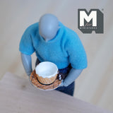 Miniature Cup and Saucer Waffle-patterned 1:6 Scale Dollhouse Tableware Set of 2 , 7/16 inch tall cup  (dark brown saucer) - A031