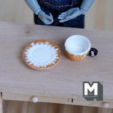 Miniature Cup and Saucer Waffle-patterned 1:6 Scale Dollhouse Tableware Set of 2 , 7/16 inch tall cup  (white saucer) - A031