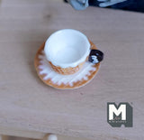 Miniature Cup and Saucer Waffle-patterned 1:6 Scale Dollhouse Tableware Set of 2 , 7/16 inch tall cup  (white saucer) - A031
