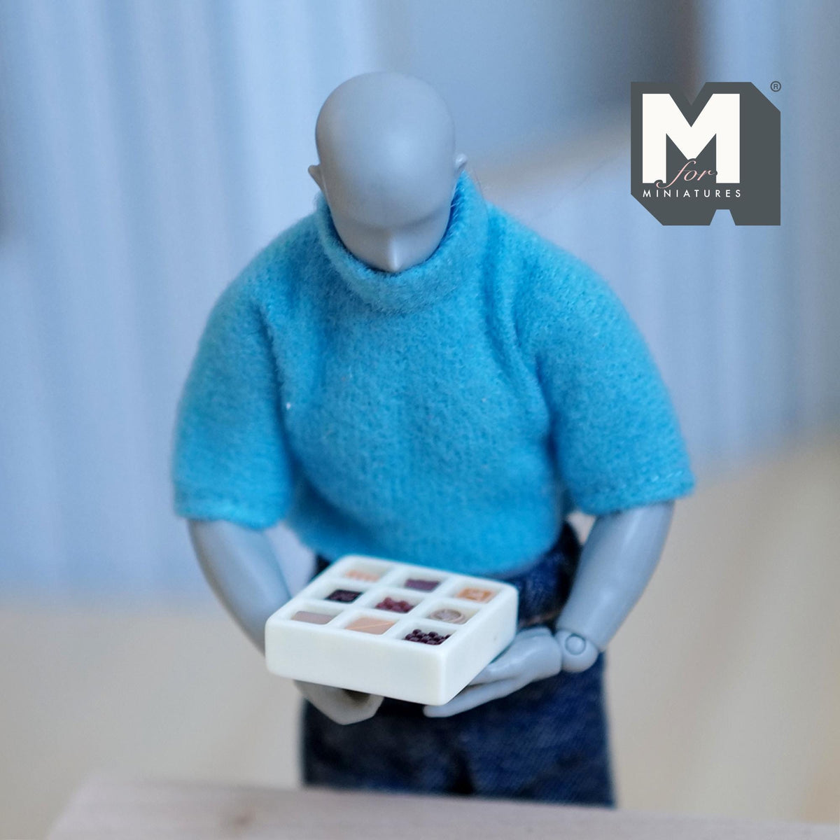 1:12 Scale Miniature Box of Chocolates, 9 Assorted Pieces, 3/16 inch tall, DIY Dollhouse Supply (non edible) (resin)