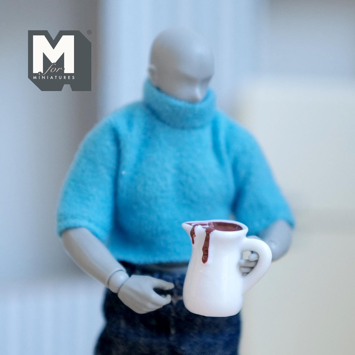 1:12 Scale Miniature Pitcher with Chocolate Sauce, 13/16 inch tall, DIY Dollhouse Supply (resin)