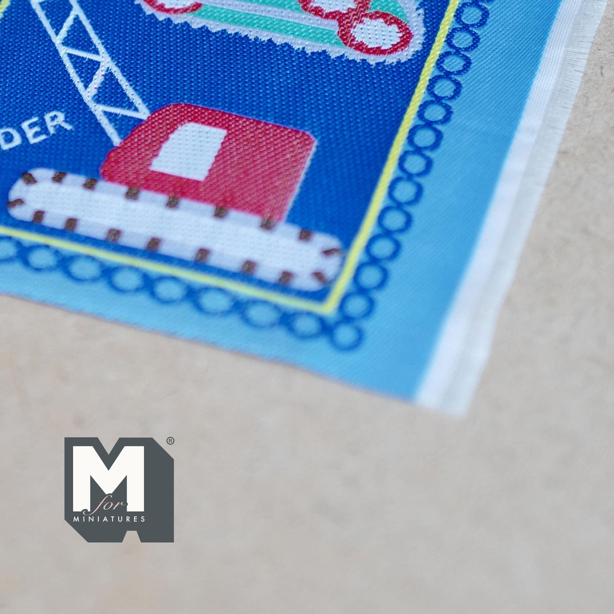 1:12 Scale Miniature Construction Vehicle Rug, Playroom Play Mat, 6-5/8 inch long, DIY Dollhouse Supply (blue)