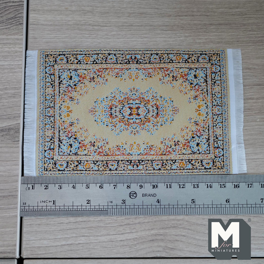 1:12 Scale Miniature Medallion Area Rug with Fringe, 6-7/16 inch long, DIY Dollhouse Supply (beige)