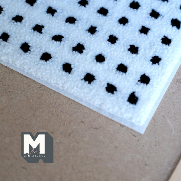 Dollhouse Large Area Black White Dot Rug 1:12 Scale Miniature Carpet 8-11/16 inch long -