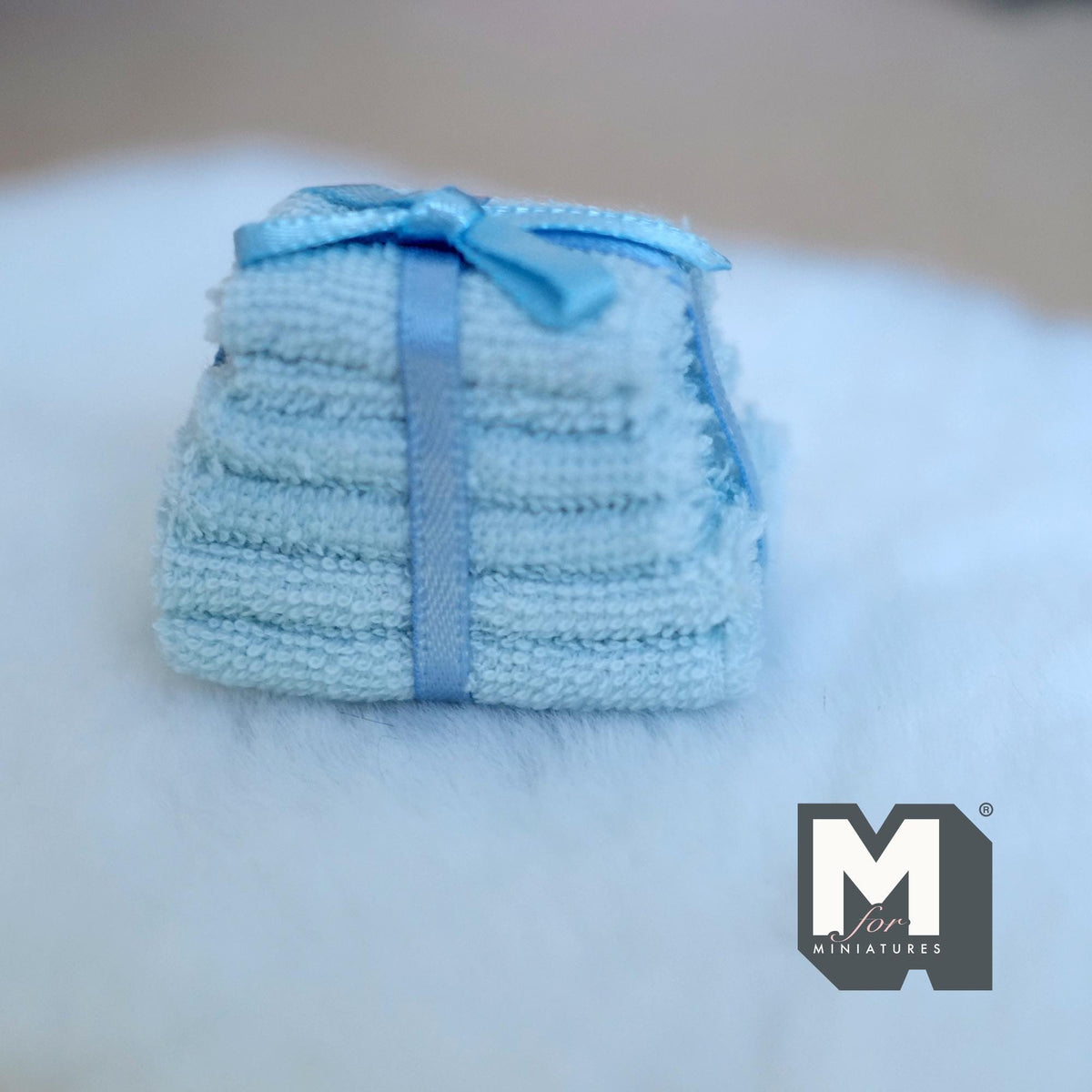 1:12 Scale Miniature Bath Towel Stack, Set of 6, 1-9/16 inch long, DIY Dollhouse Supply (blue)