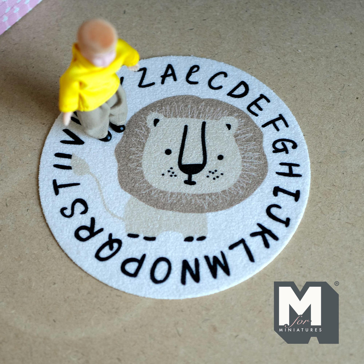1:12 Scale Miniature Printed Round Play Rug, Lion and Alphabet Border, 5-1/2 inch dia., DIY Dollhouse Supply