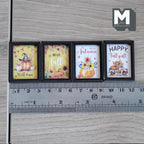 Miniatura a escala 1:12 de láminas otoñales con marco de madera, set de 4, 1-9/16 inch de alto, suministros DIY para casa de muñecas