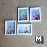 Dollhouse Spring Themed Wall Art 1:12 Scale Miniature Wood Framed Easter Floral Prints Set of 4 , 1-9/16 inch tall - F053