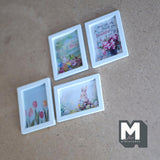 Dollhouse Spring Themed Wall Art 1:12 Scale Miniature Wood Framed Easter Floral Prints Set of 4 , 1-9/16 inch tall - F053