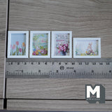 Dollhouse Spring Themed Wall Art 1:12 Scale Miniature Wood Framed Easter Floral Prints Set of 4 , 1-9/16 inch tall - F053
