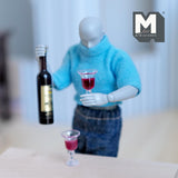 Miniature Wine Bottle and Glasses Set of 2 , 1:12 Scale Dollhouse Wine Bottle and Glasses (plastic) - B032