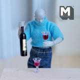 Miniature Wine Bottle and Glasses Set of 2 , 1:12 Scale Dollhouse Wine Bottle and Glasses (plastic) - B032