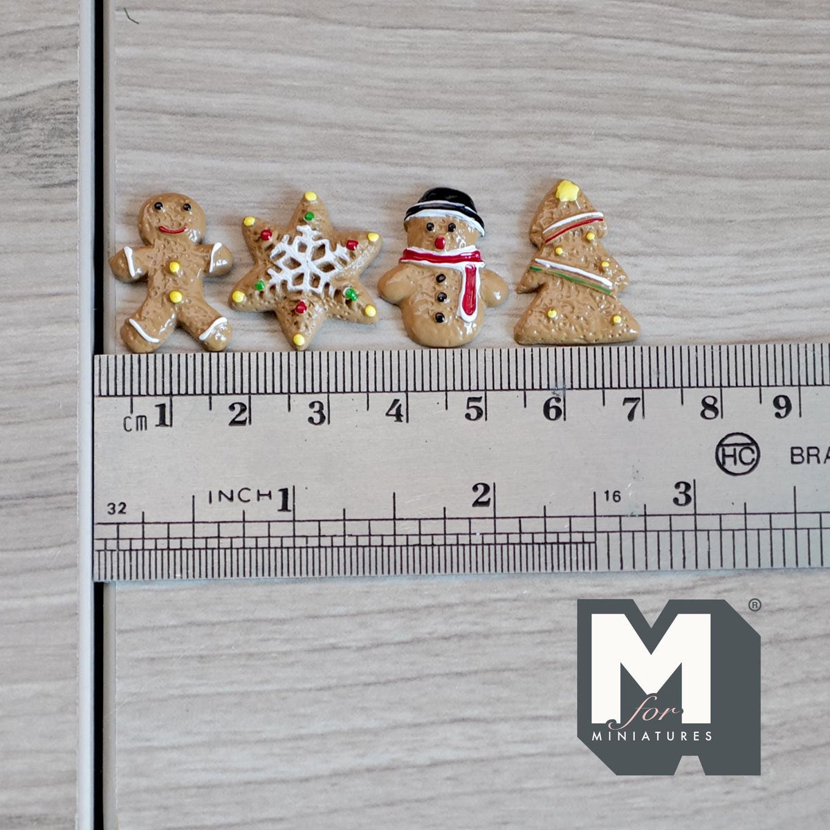 1:12 Scale Miniature Gingerbread Christmas Cookies, Set of 4, 13/16 inch long, DIY Dollhouse Supply (non edible)