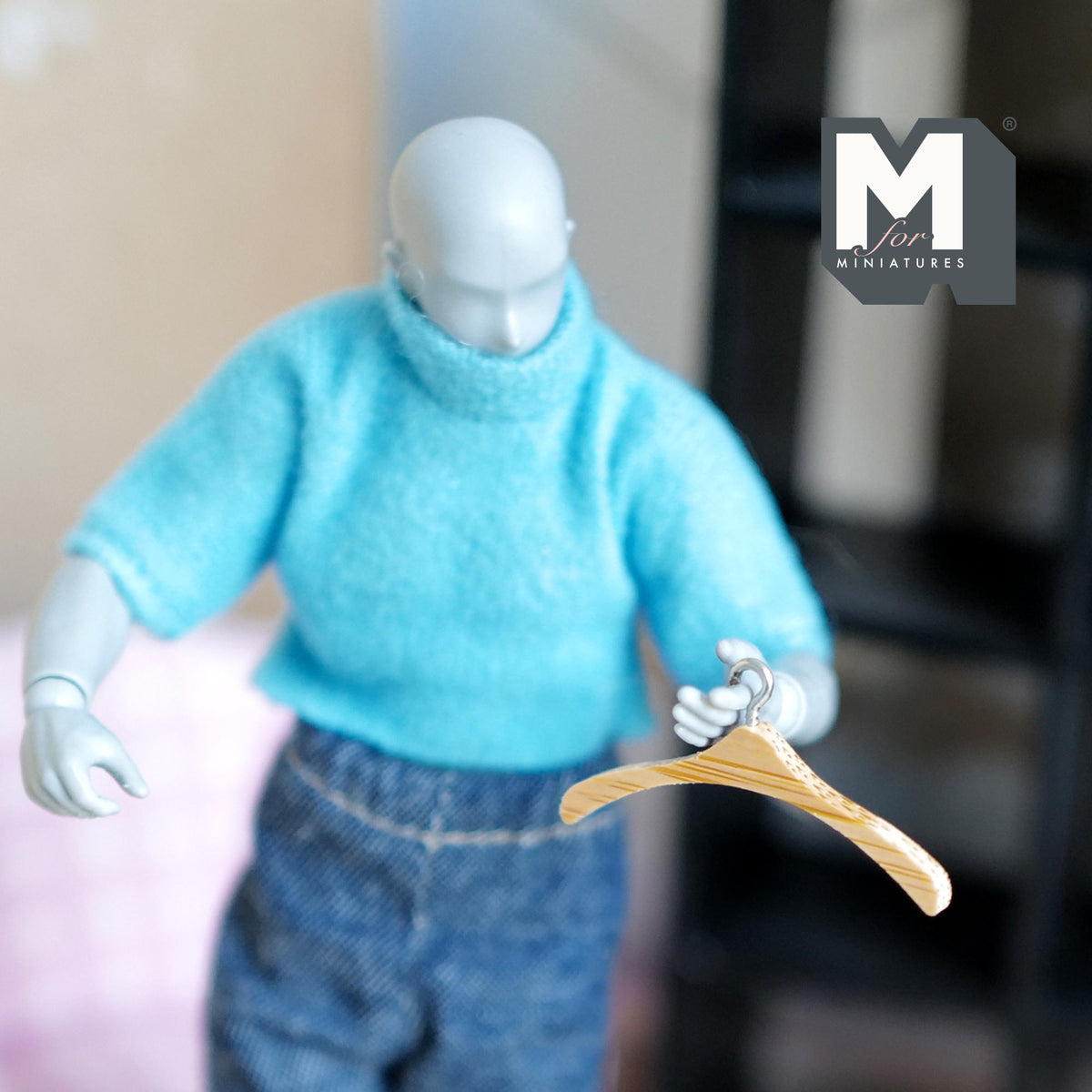 1:12 Scale Miniature Wood Clothes Hangers with Metal Hooks, Set of 2, 1-3/8 inch wide, DIY Dollhouse Supply