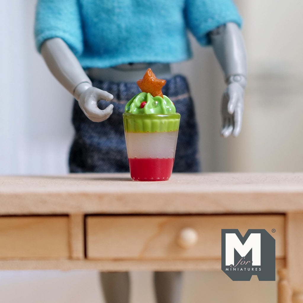 1:12 Scale Miniature Christmas Dessert Drink with Star Cookie Topper, Large, 1-1/8 inch tall, DIY Dollhouse Supply
