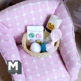Dollhouse Miniature Sewing Kit 1:12 Scale Rattan Style Basket Scissors Fabric Spool Thread Set of 6 - F017