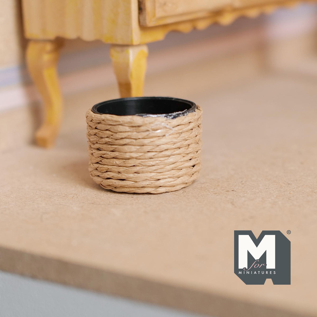 1:12 Scale Miniature Rope Wrapped Planter Pot, Woven Twine, 3/4 inch tall, DIY Dollhouse Supply