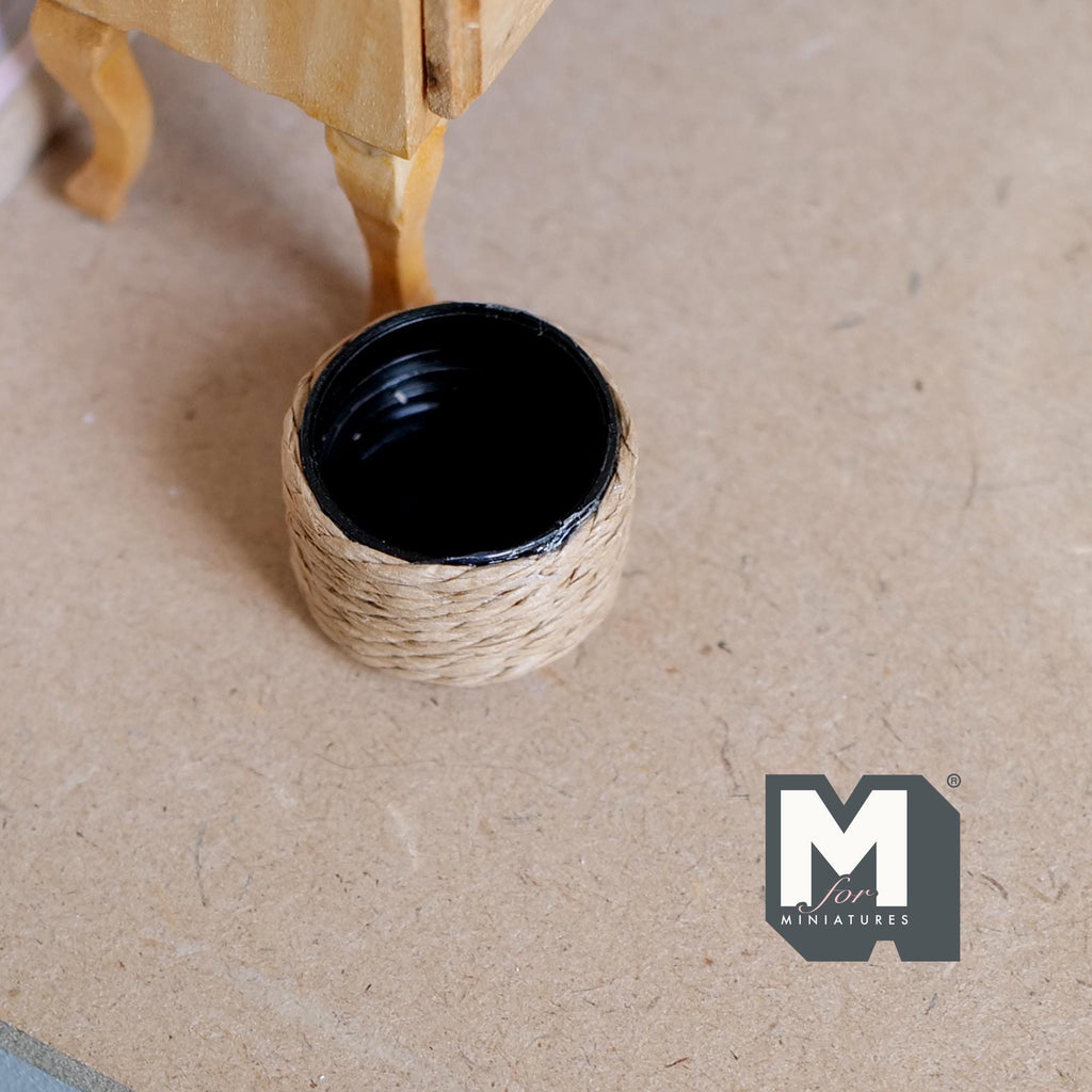 1:12 Scale Miniature Rope Wrapped Planter Pot, Woven Twine, 3/4 inch tall, DIY Dollhouse Supply