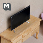 1/12スケール ミニチュア薄型テレビ（スタンド付き）、幅3.25インチ、ドールハウス用DIYパーツ（ブラック）（非稼働）