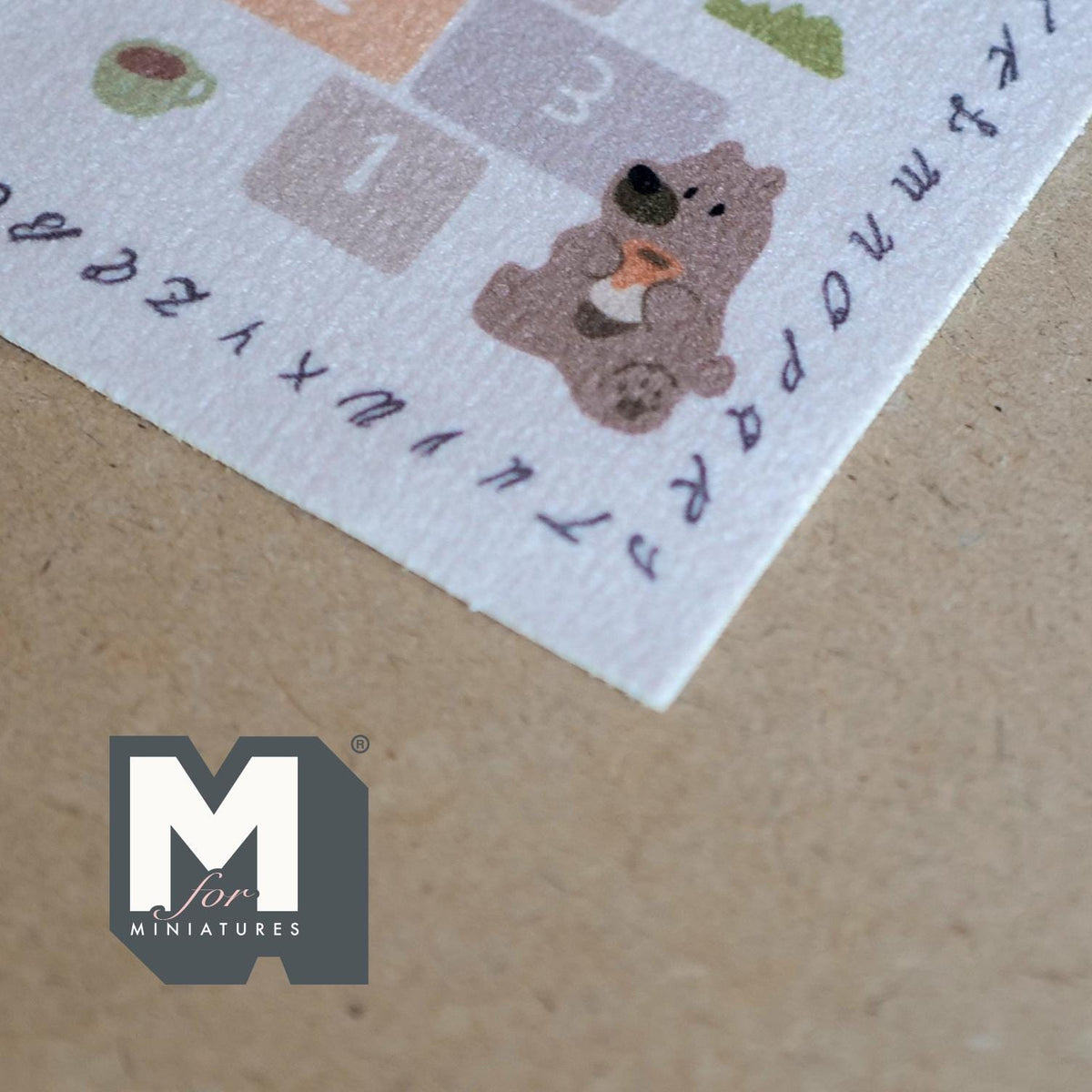 1:12 Scale Miniature Printed Hopscotch Play Rug, Animals and Alphabet Letters, 6-3/16 inch long, DIY Dollhouse Supply (beige)