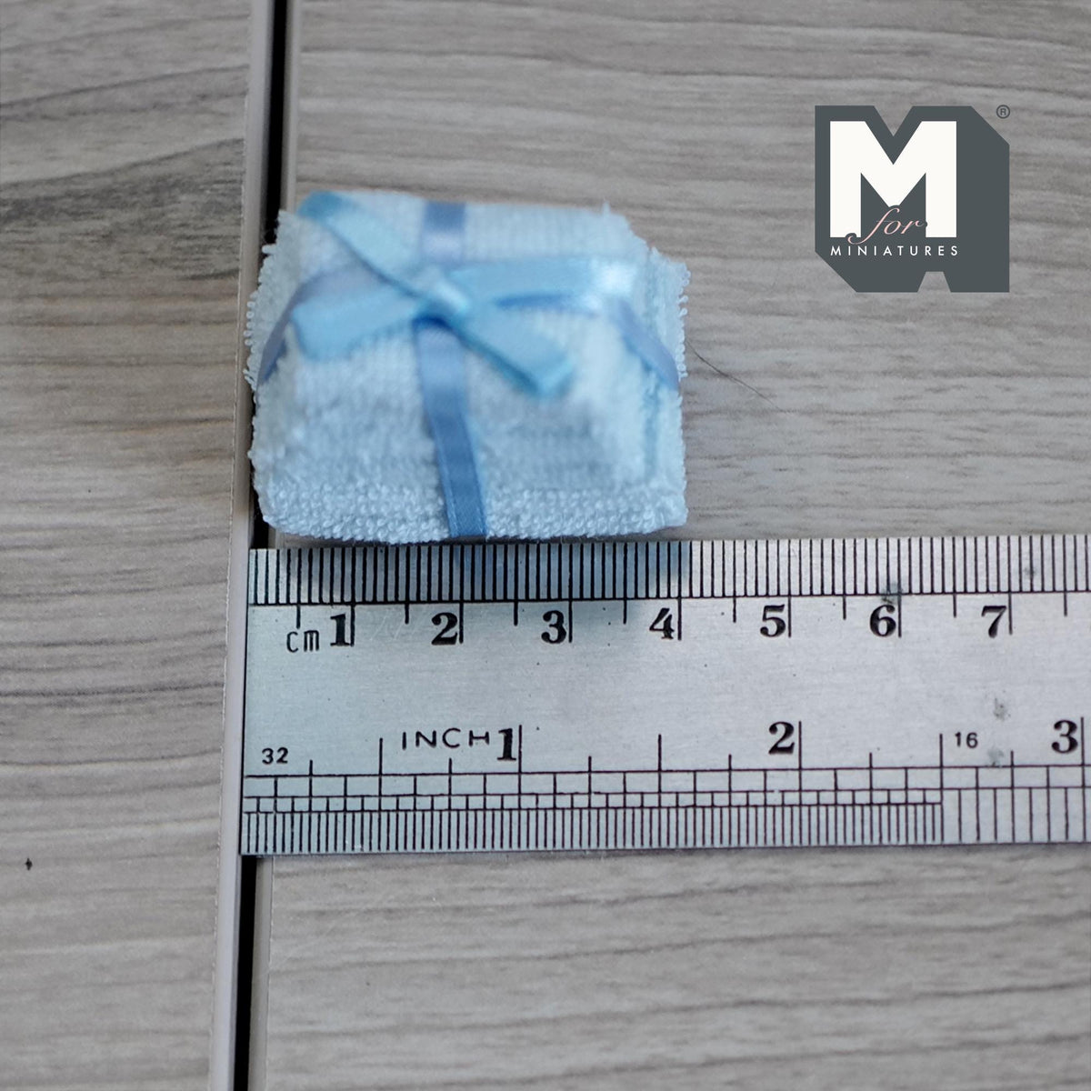 1:12 Scale Miniature Bath Towel Stack, Set of 6, 1-9/16 inch long, DIY Dollhouse Supply (blue)