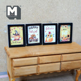 Dollhouse Autumn Themed Fall Wall Art 1:12 Scale Miniature Wood Framed Prints Set of 4 , 1-9/16 inch tall - F032