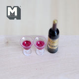Miniature Wine Bottle and Glasses Set of 2 , 1:12 Scale Dollhouse Wine Bottle and Glasses (plastic) - B032