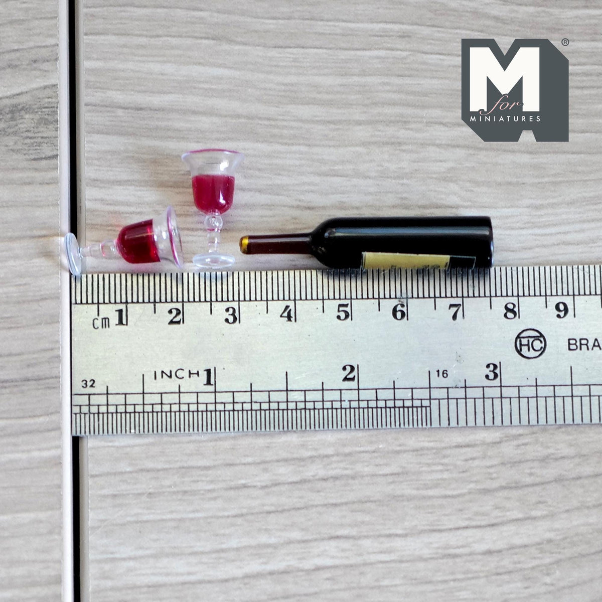 1:12 Scale Miniature Wine Bottle with 2 Glasses of Red Wine, 1-3/4 inch tall, DIY Dollhouse Supply