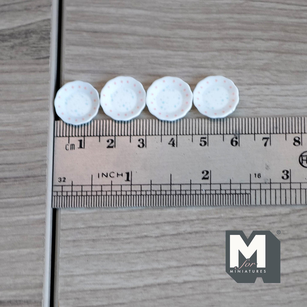 1:12 Scale Miniature Round Plates, Set of 4, 9/16 inch dia., DIY Dollhouse Supply (white)