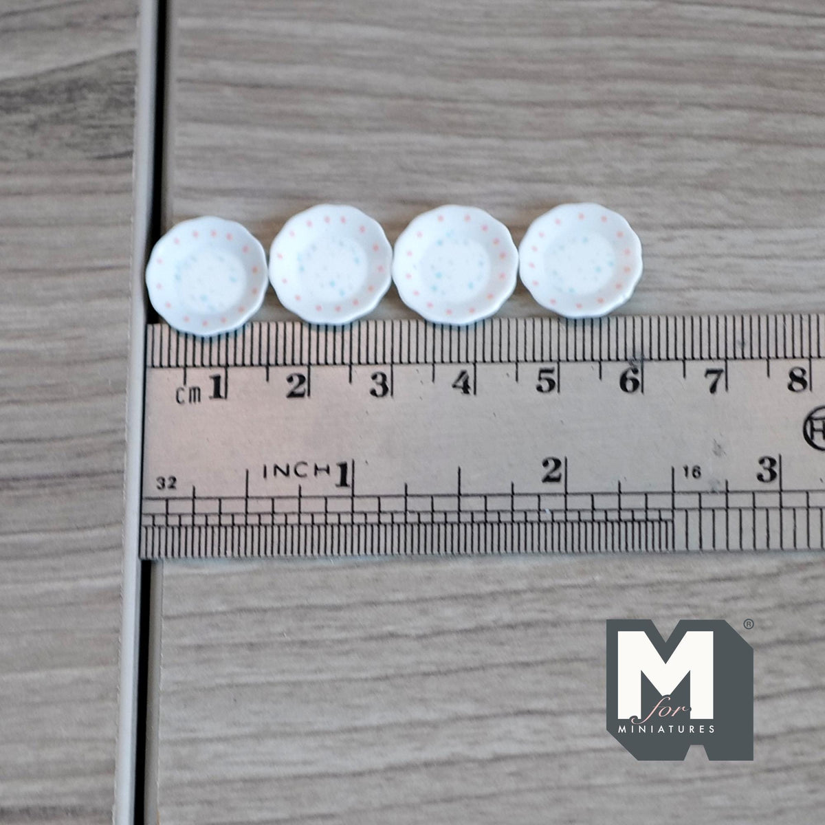 1:12 Scale Miniature Round Plates, Set of 4, 9/16 inch dia., DIY Dollhouse Supply (white)