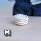 1:12 Scale Miniature Saucers with Dot Pattern Rim, Set of 4, 1/2 inch dia., DIY Dollhouse Supply (white)