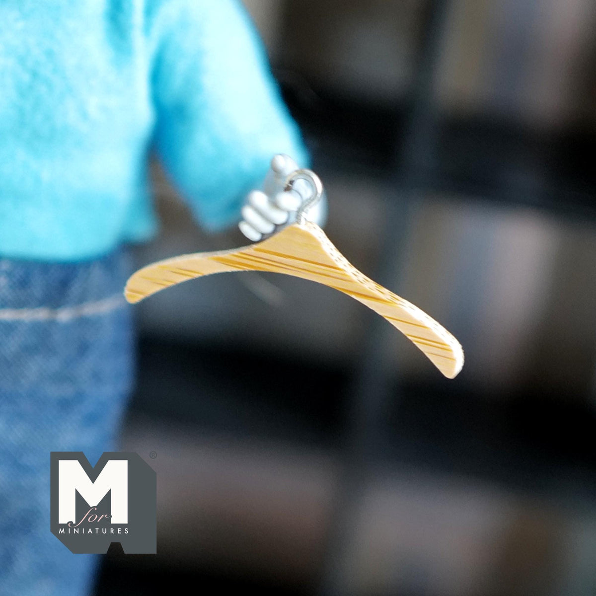 1:12 Scale Miniature Wood Clothes Hangers with Metal Hooks, Set of 2, 1-3/8 inch wide, DIY Dollhouse Supply