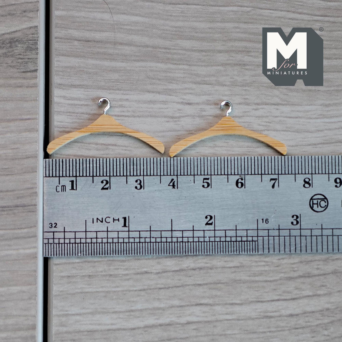 1:12 Scale Miniature Wood Clothes Hangers with Metal Hooks, Set of 2, 1-3/8 inch wide, DIY Dollhouse Supply