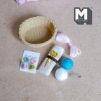 1:12 Scale Miniature Sewing Basket Set, Yarn, Thread, Scissors and Fabric, 1-9/16 inch long, DIY Dollhouse Supply