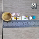 Dollhouse Miniature Sewing Kit 1:12 Scale Rattan Style Basket Scissors Fabric Spool Thread Set of 6 - F017