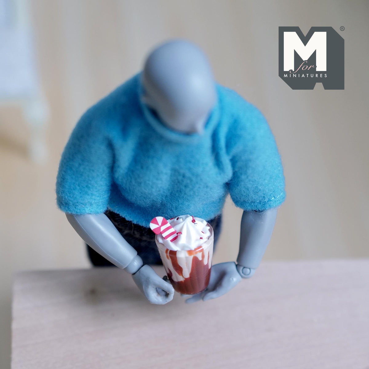1:12 Scale Miniature Hot Chocolate with Whipped Cream and Candy Cane, Large, 7/8 inch tall, DIY Dollhouse Supply