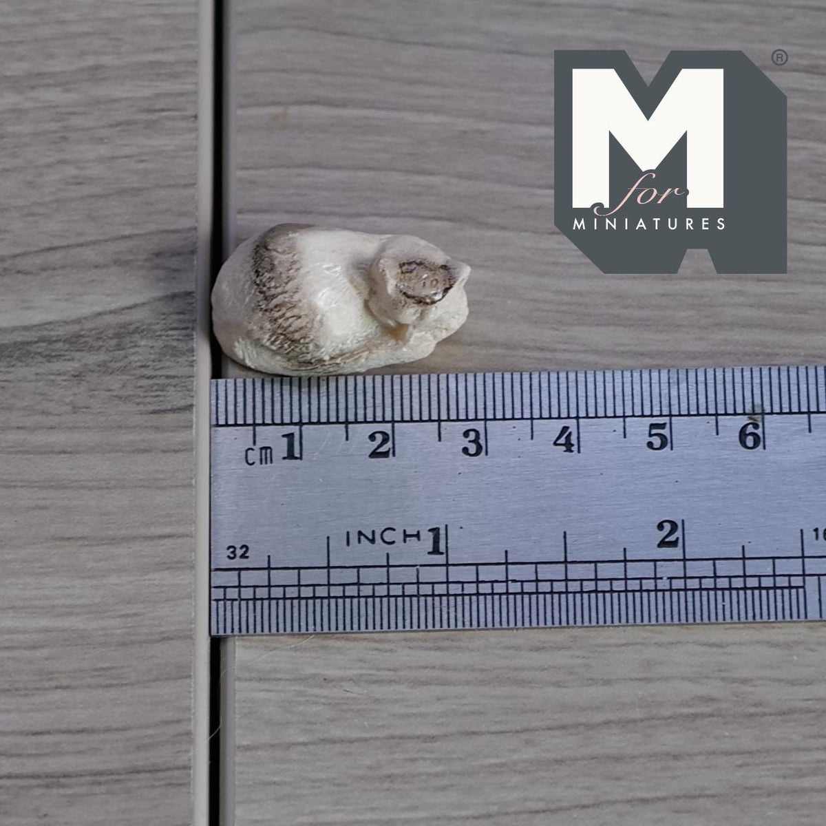 1:12 Scale Miniature Sleeping Cat, Curled Up, 1-1/8 inch long, DIY Dollhouse Supply (white and tabby)