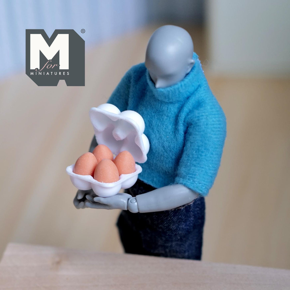 1:12 Scale Miniature Egg Carton with 4 Brown Eggs, 13/16 inch long, DIY Dollhouse Supply (non edible)