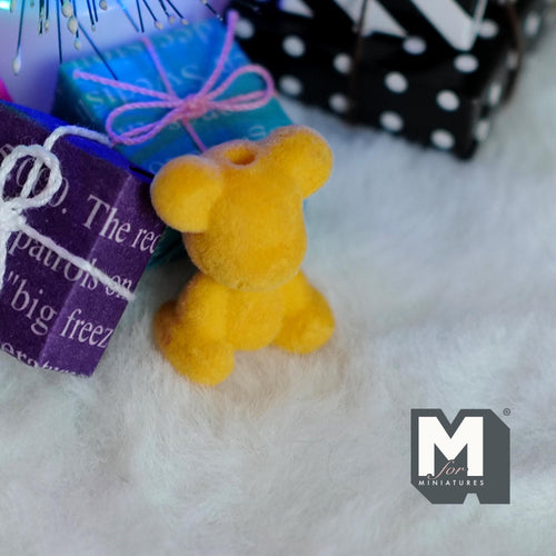 1:12 Scale Miniature Bear Cub Doll, 15/16 inch tall, DIY Dollhouse Supply (flocked skin) (yellow)