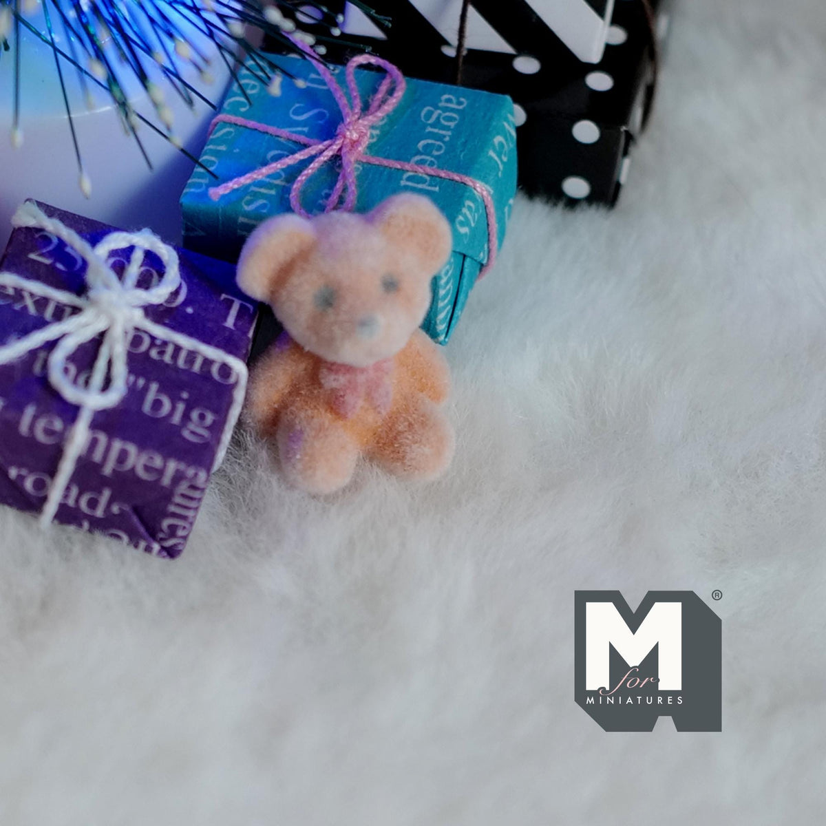 1:12 Scale Miniature Bear Cub Doll, 13/16 inch tall, DIY Dollhouse Supply (flocked skin) (beige and orange)