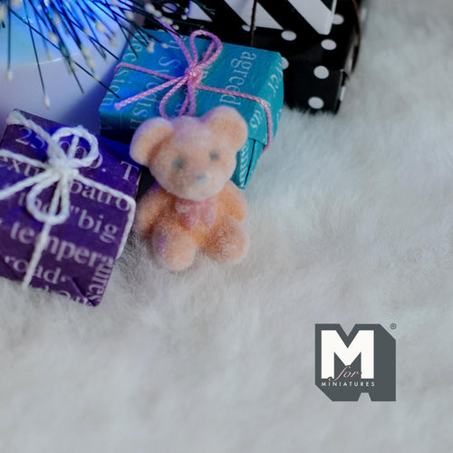 1:12 Scale Miniature Bear Cub Doll, 13/16 inch tall, DIY Dollhouse Supply (flocked skin) (beige and orange)
